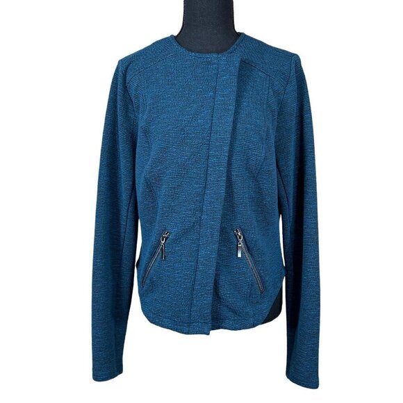 Torrid Studio Teal Blue Soft Double-Knit Full Zip Pockets Moto Jacket Size 00 - Picture 1 of 12